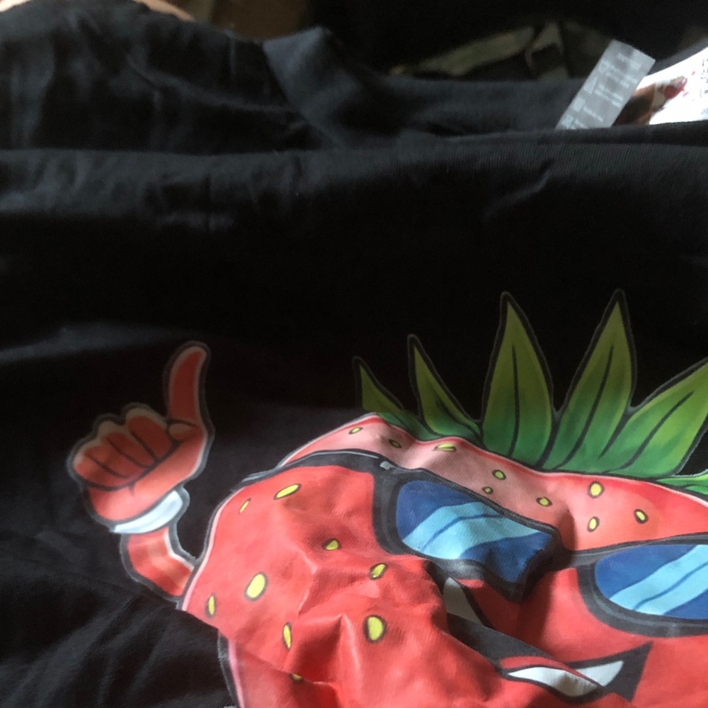 Black Kids Graphic T-Shirt with Playful Strawberry Print